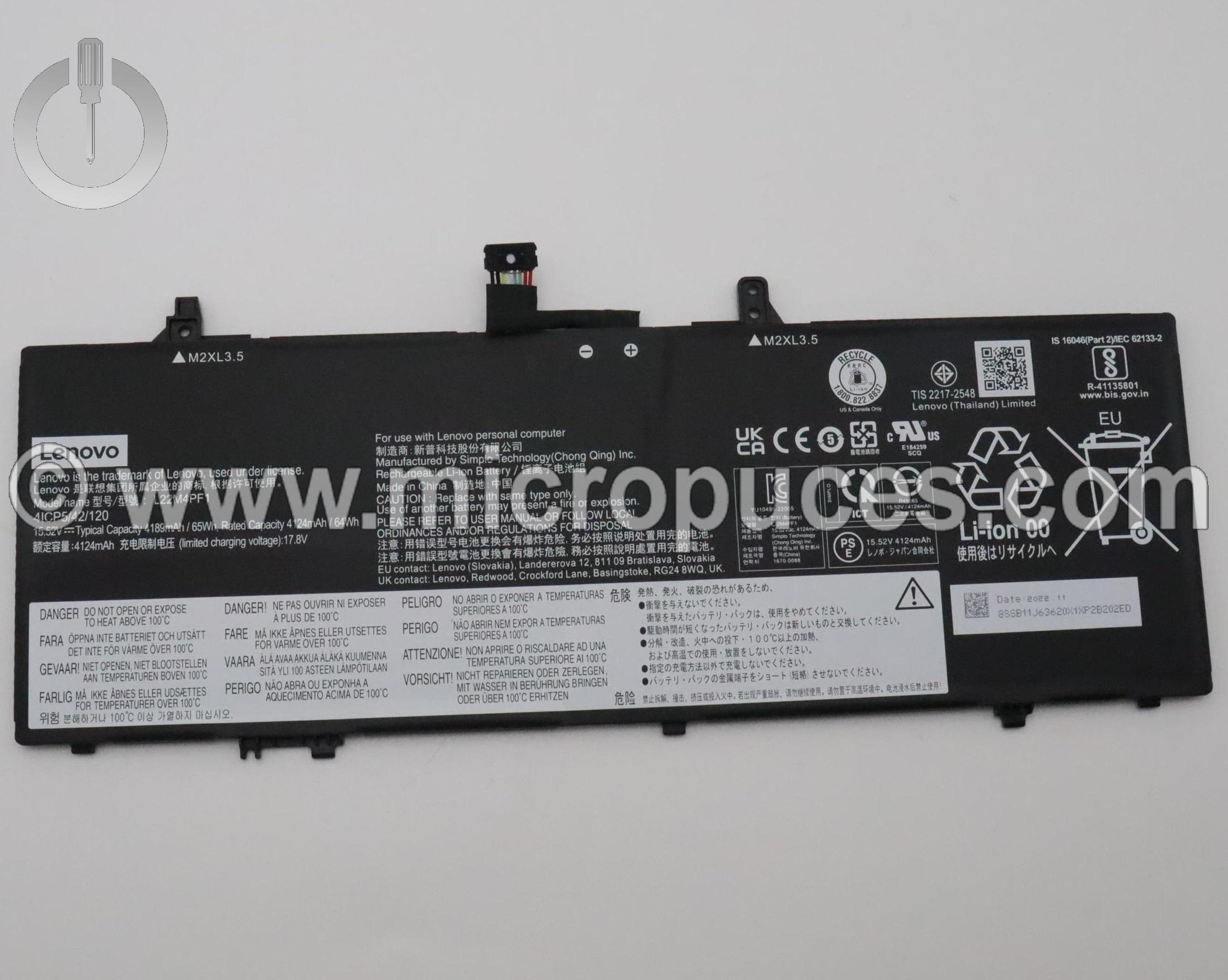 Batterie LENOVO 15.36V 60.7Wh 4 cellules