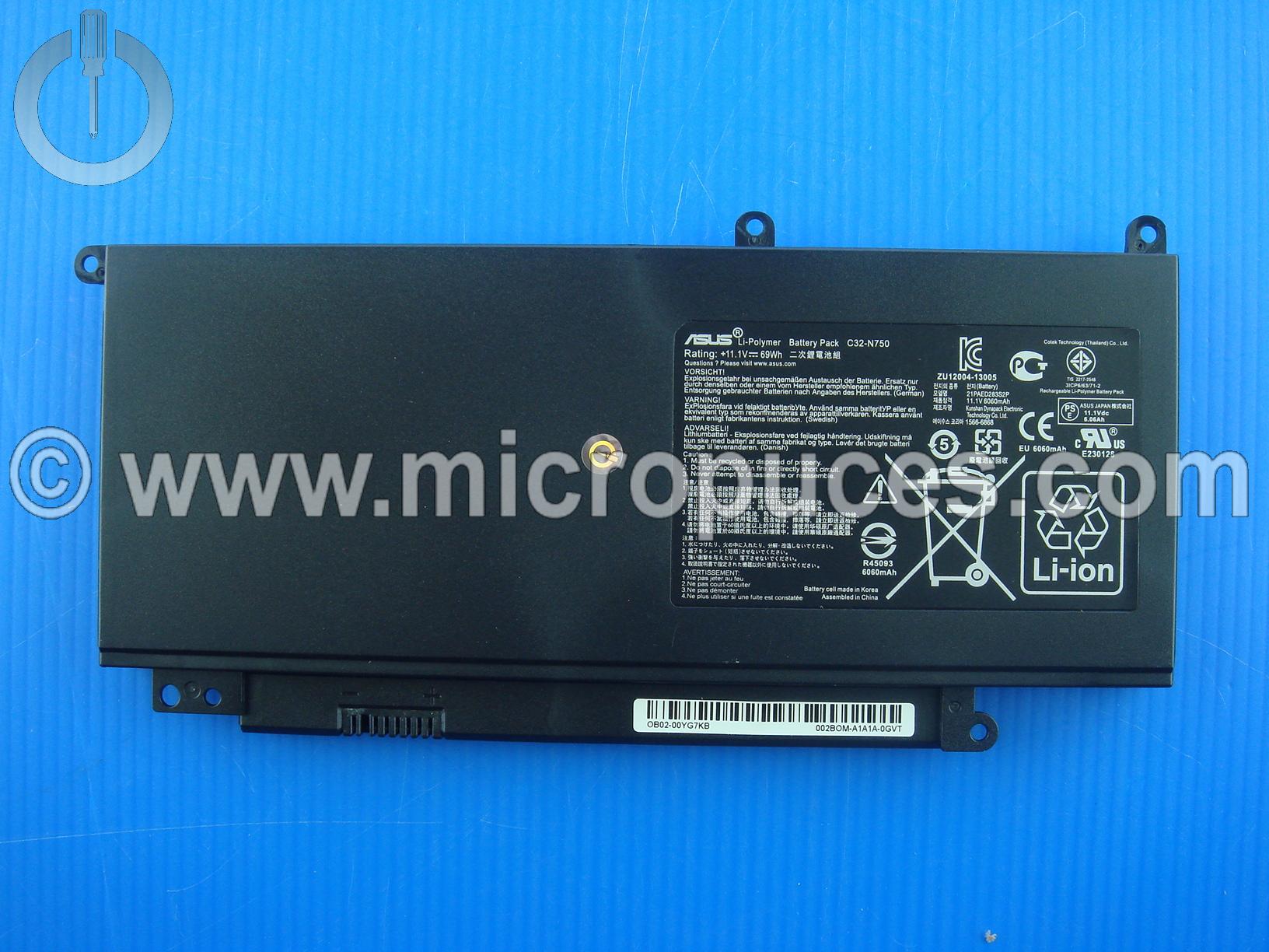 Batterie d'origine C32-N750 pour Asus N750