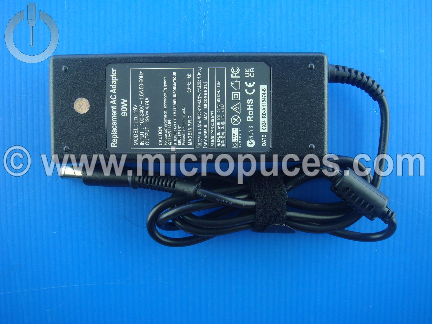 Chargeur NEUF de remplacement 19.5V 4.74A pour HP